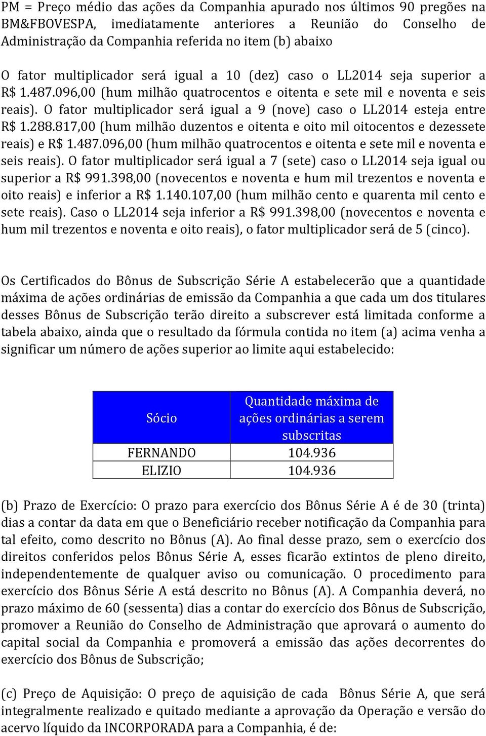 O fator multiplicador será igual a 9 (nove) caso o LL2014 esteja entre R$ 1.288.817,00 (hum milhão duzentos e oitenta e oito mil oitocentos e dezessete reais) e R$ 1.487.