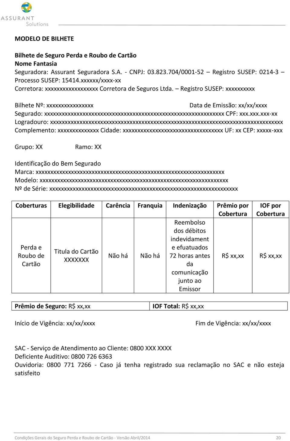 Registro SUSEP: xxxx