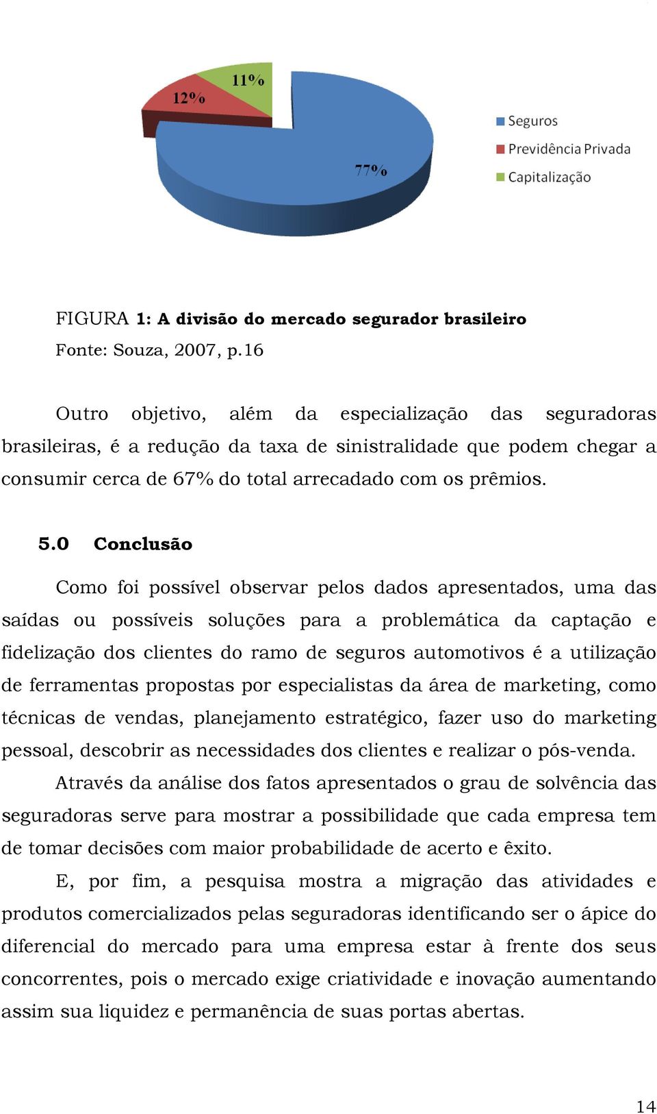 0 Conclusão Como foi possível observar pelos dados apresentados, uma das saídas ou possíveis soluções para a problemática da captação e fidelização dos clientes do ramo de seguros automotivos é a