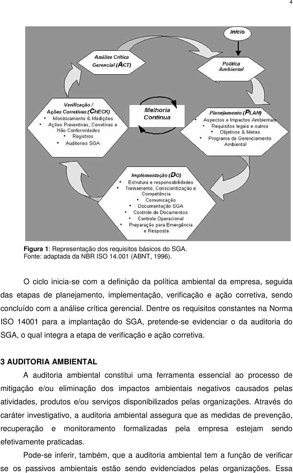 Dentre os requisitos constantes na Norma ISO 14001 para a implantação do SGA, pretende-se evidenciar o da auditoria do SGA, o qual integra a etapa de verificação e ação corretiva.