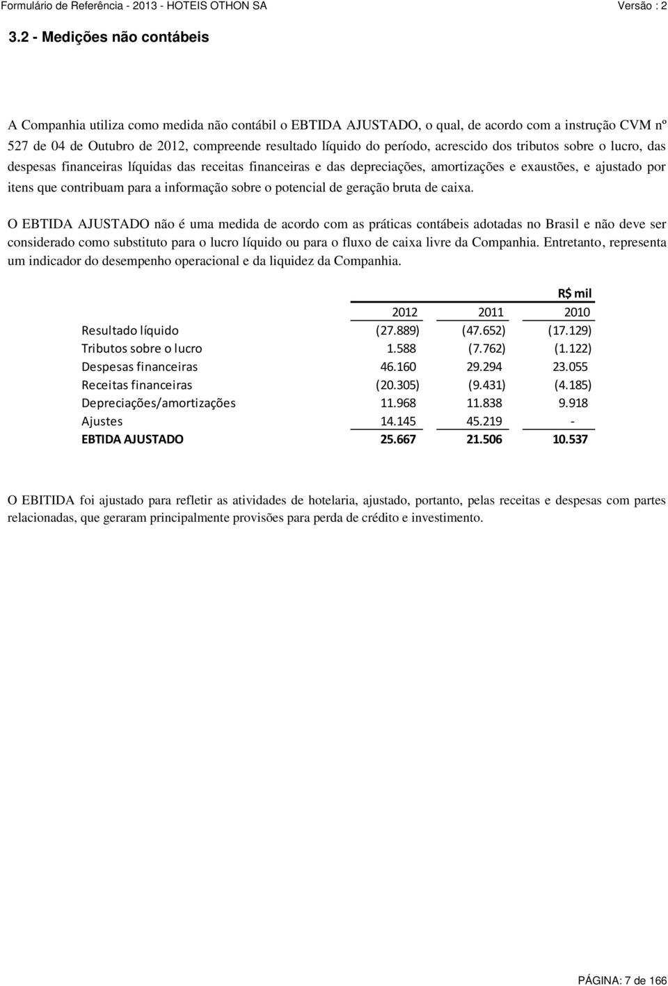 informação sobre o potencial de geração bruta de caixa.