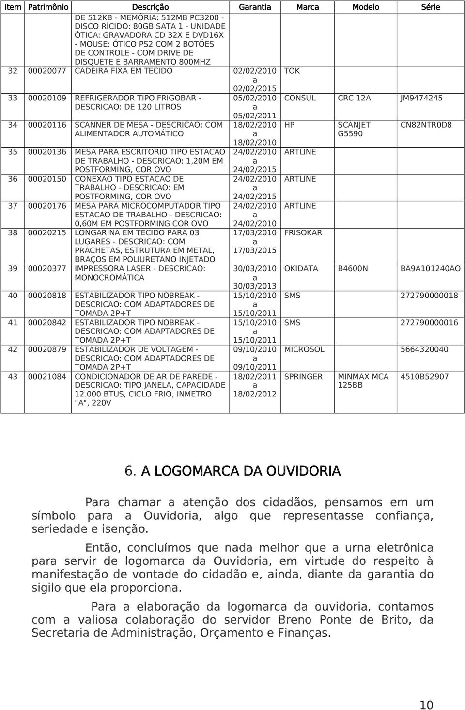 DESCRICAO: COM ALIMENTADOR AUTOMÁTICO 35 00020136 MESA PARA ESCRITORIO TIPO ESTACAO DE TRABALHO - DESCRICAO: 1,20M EM POSTFORMING, COR OVO 36 00020150 CONEXAO TIPO ESTACAO DE TRABALHO - DESCRICAO: EM