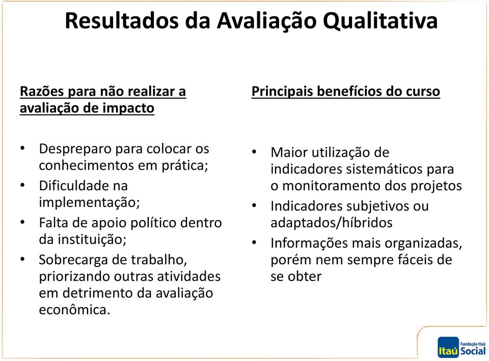 atividades em detrimento da avaliação econômica.