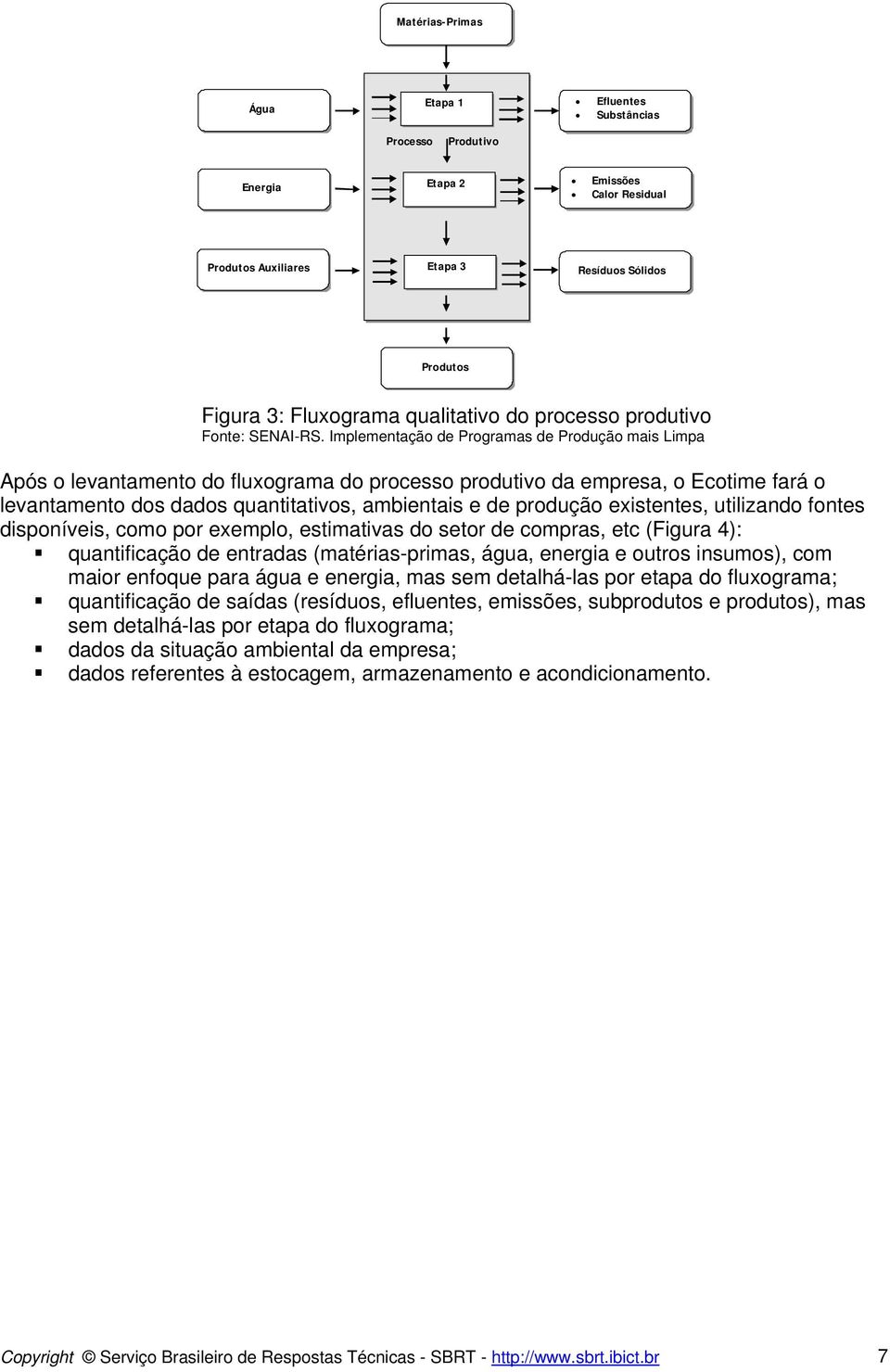 Implementação de Programas de Produção mais Limpa Após o levantamento do fluxograma do processo produtivo da empresa, o Ecotime fará o levantamento dos dados quantitativos, ambientais e de produção