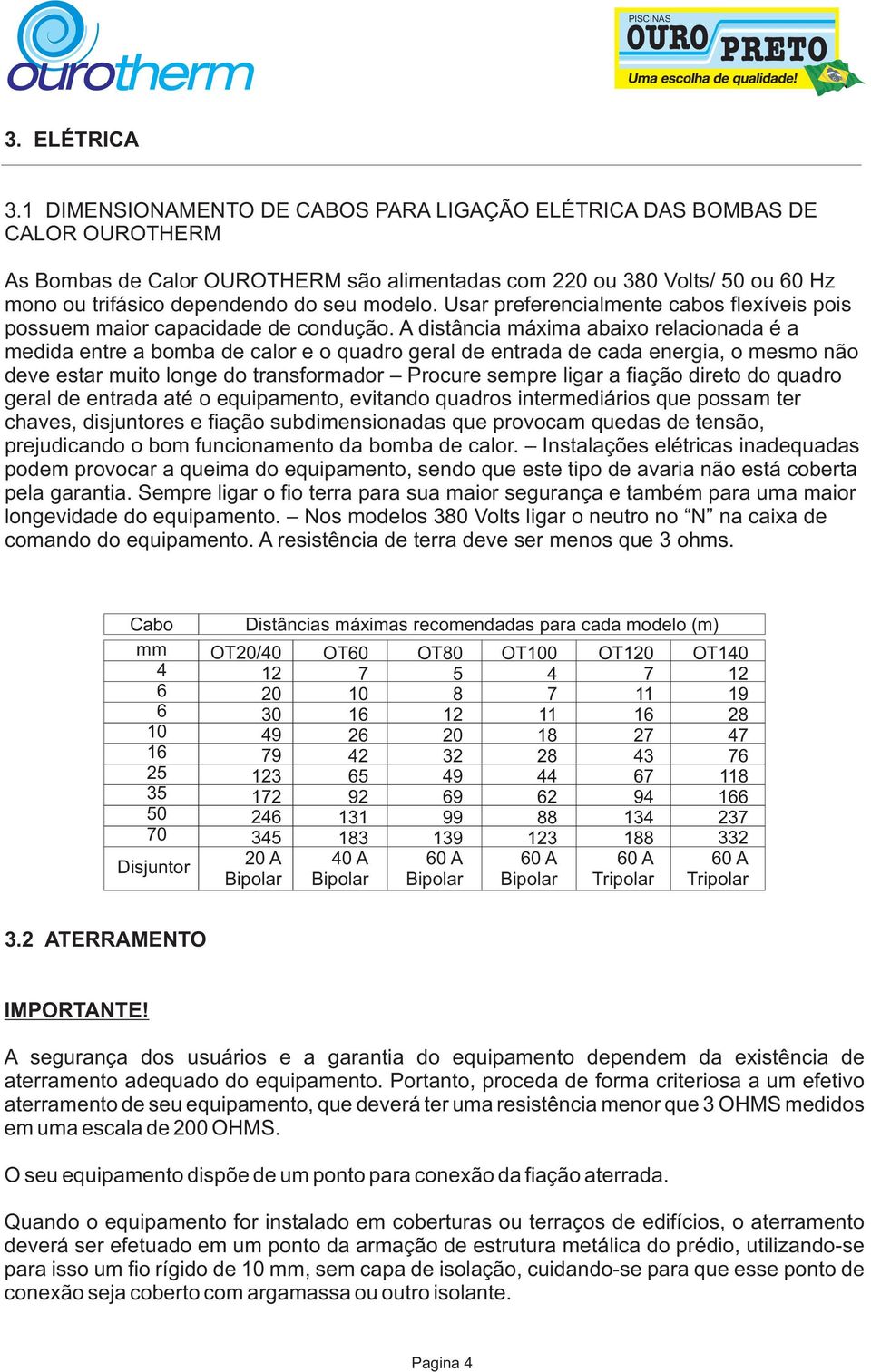 modelo. Usar preferencialmente cabos flexíveis pois possuem maior capacidade de condução.