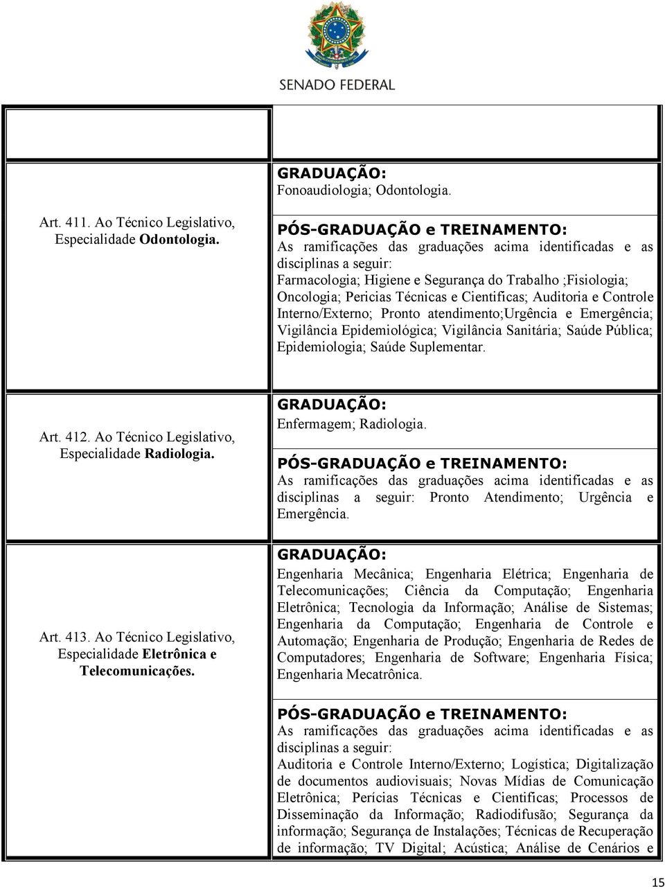 Epidemiológica; Vigilância Sanitária; Saúde Pública; Epidemiologia; Saúde Suplementar. Art. 412. Ao Técnico Legislativo, Especialidade Radiologia. Enfermagem; Radiologia.