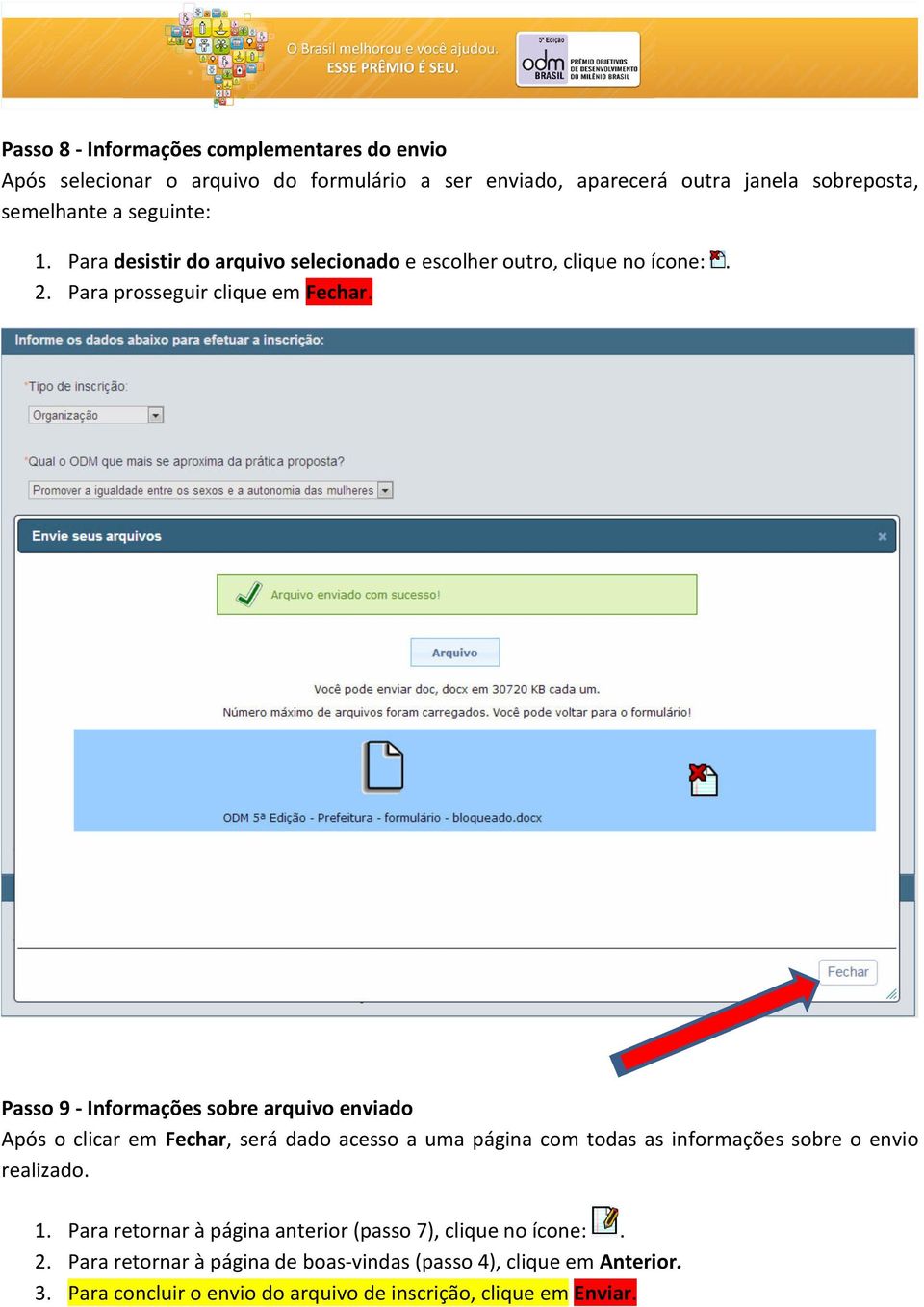 Passo 9 - Informações sobre arquivo enviado Após o clicar em Fechar, será dado acesso a uma página com todas as informações sobre o envio realizado. 1.