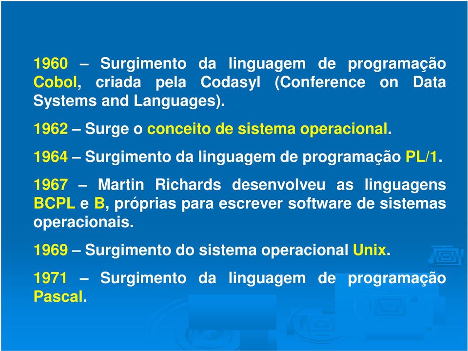 1964 Surgimento da linguagem de programação PL/1.