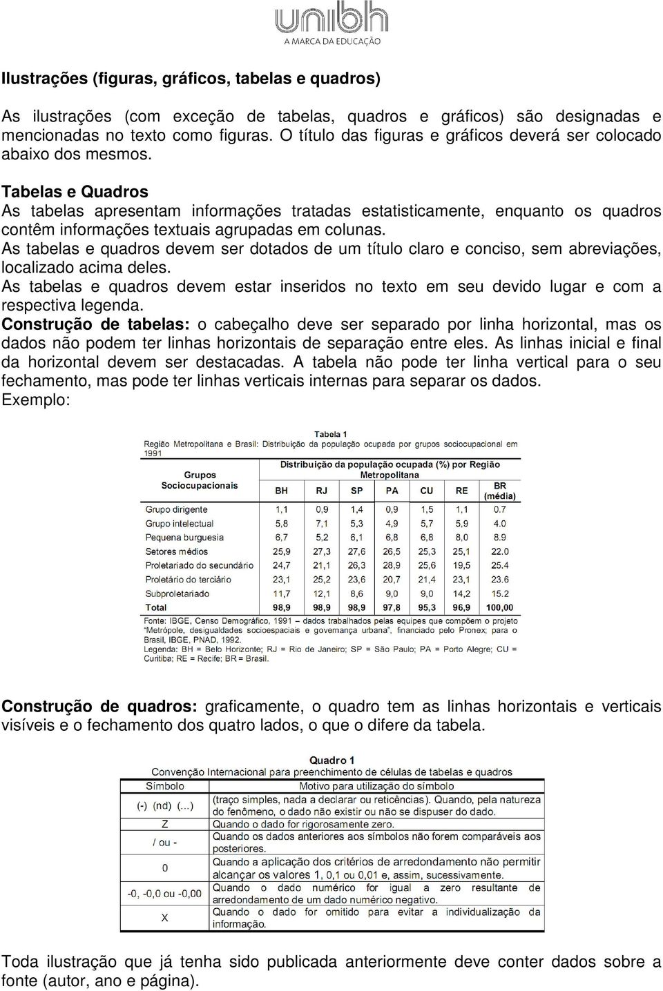 Tabelas e Quadros As tabelas apresentam informações tratadas estatisticamente, enquanto os quadros contêm informações textuais agrupadas em colunas.