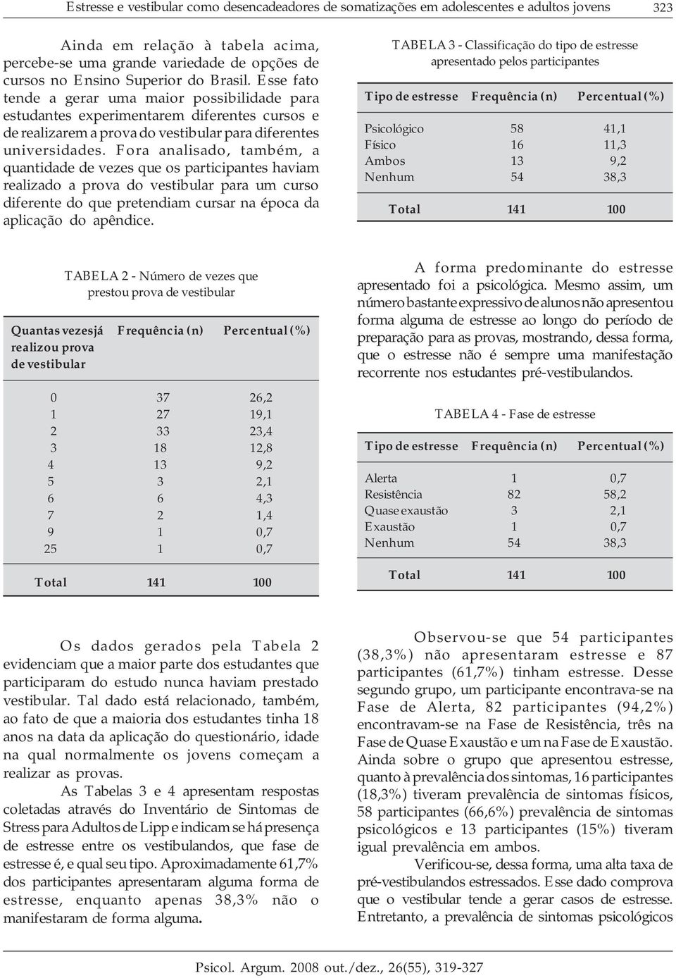 Fora analisado, também, a quantidade de vezes que os participantes haviam realizado a prova do vestibular para um curso diferente do que pretendiam cursar na época da aplicação do apêndice.