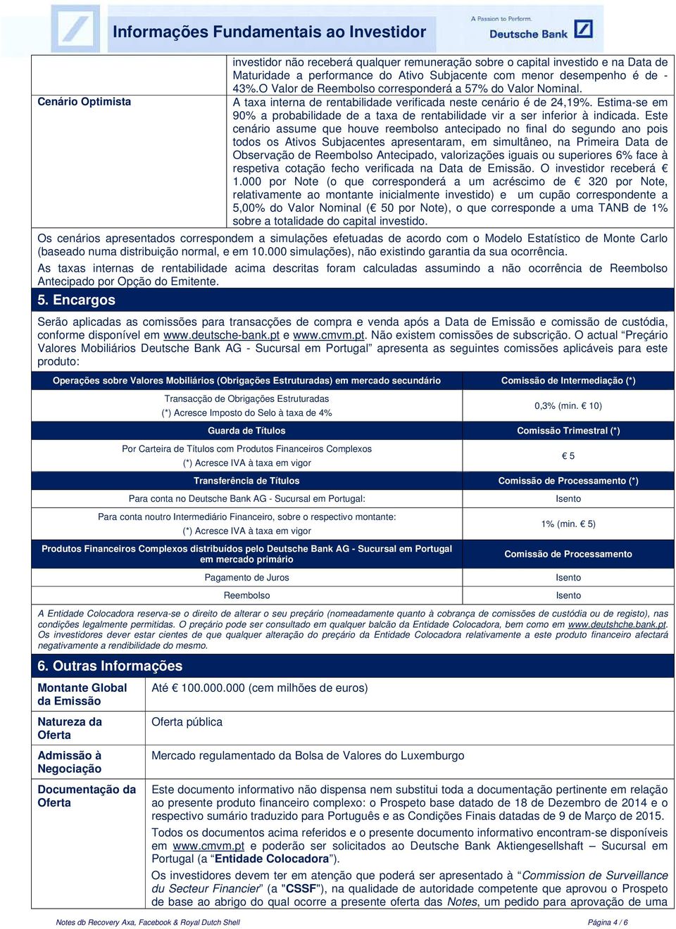 Estima-se em 90% a probabilidade de a taxa de rentabilidade vir a ser inferior à indicada.