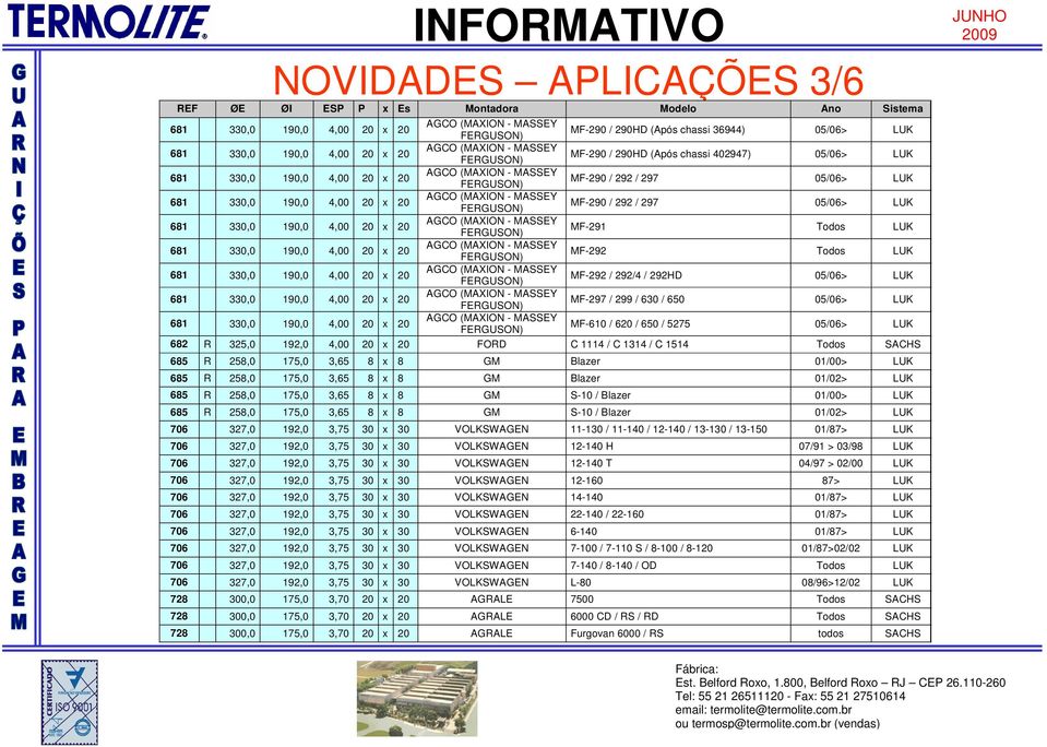 685 R 258,0 175,0 3,65 8 x 8 GM Blazer 01/00> LUK 685 R 258,0 175,0 3,65 8 x 8 GM Blazer 01/02> LUK 685 R 258,0 175,0 3,65 8 x 8 GM S-10 / Blazer 01/00> LUK 685 R 258,0 175,0 3,65 8 x 8 GM S-10 /