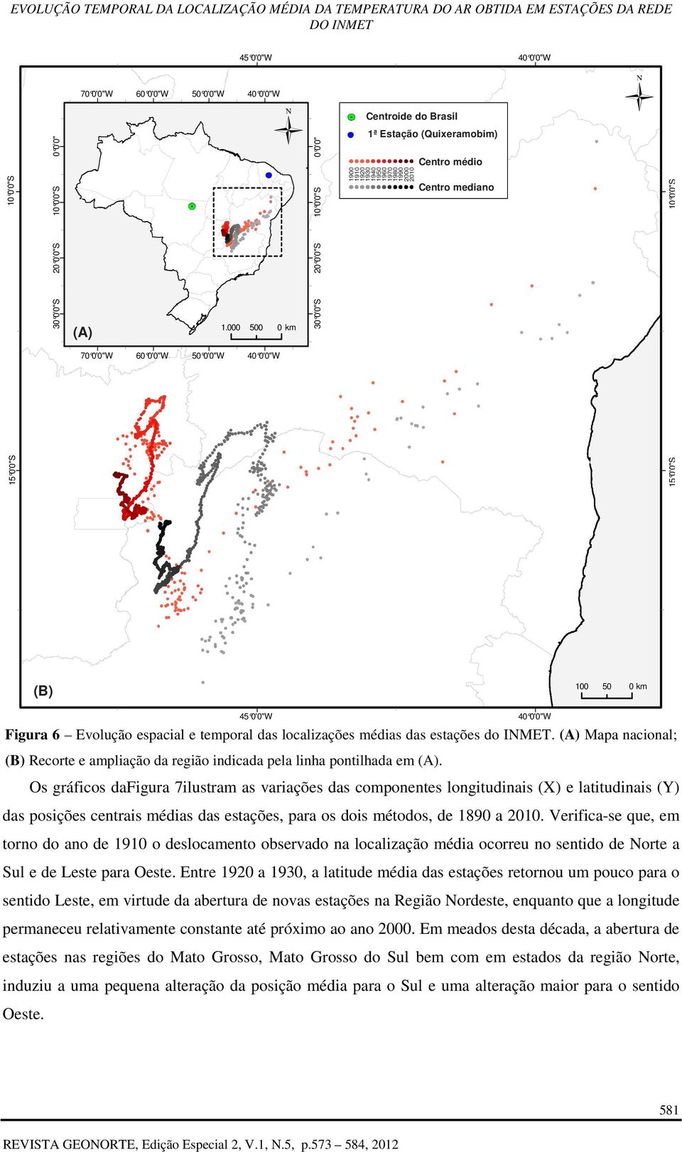 Os gráficos dafigura 7ilustram as variações das componentes longitudinais X) e latitudinais Y) das posições centrais médias, para os dois métodos, de 189 a 21.