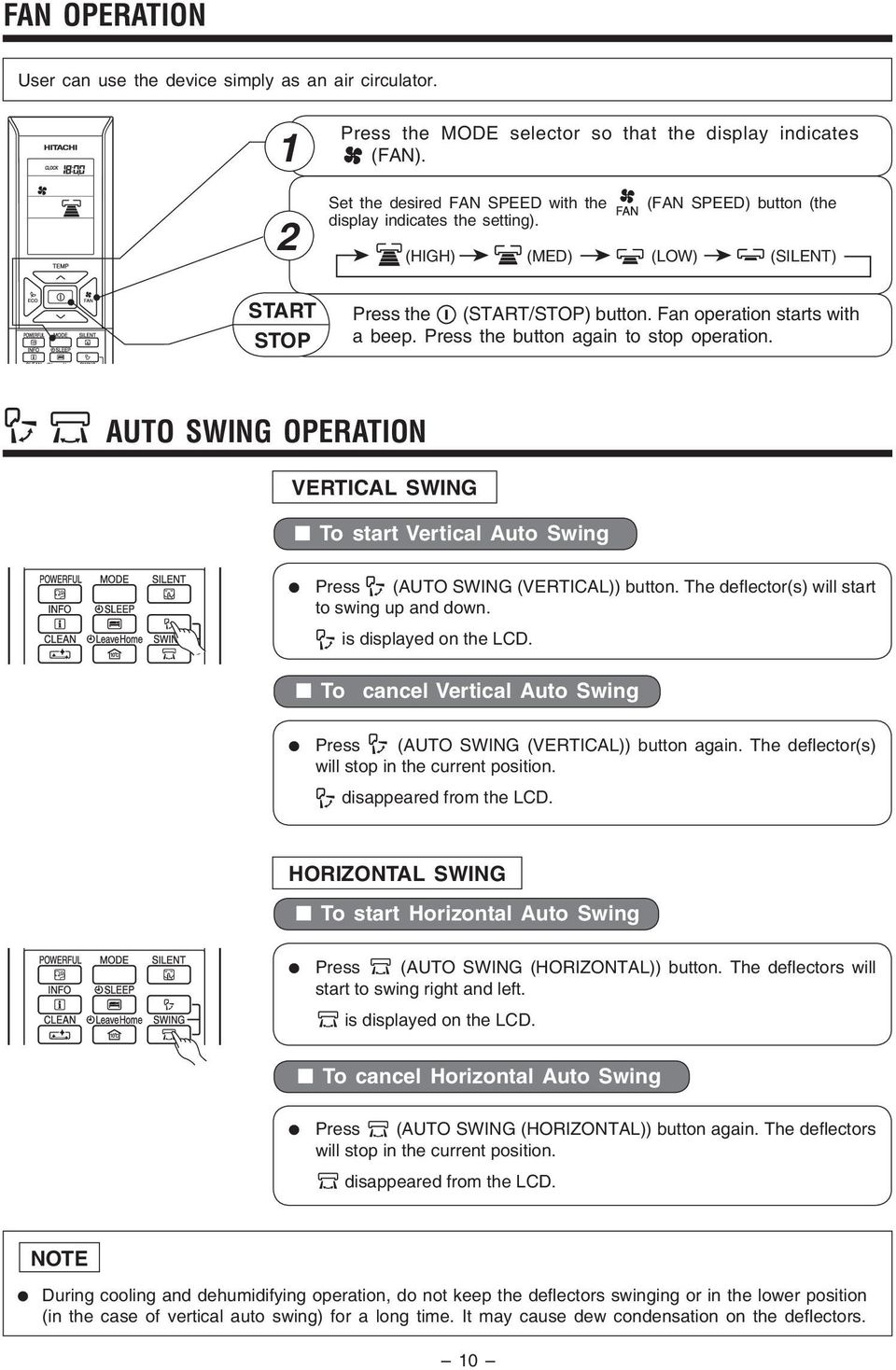 SWING To start Vertical Auto Swing Press (AUTO SWING (VERTICAL)) button The de ector(s) will start to swing up and down is displayed on the LCD To cancel Vertical Auto Swing Press (AUTO SWING