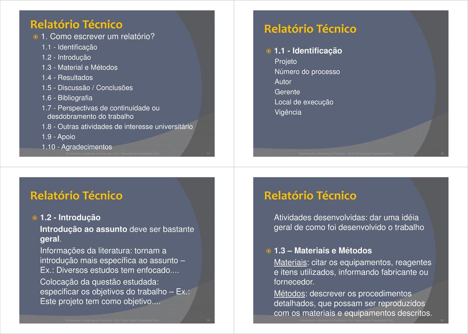 Flávia Santos Twardowski Pinto 17 1.1 - Identificação Projeto Número do processo Autor Gerente Local de execução Vigência Ambientação a Sistemas de Produção Prof. Flávia Santos Twardowski Pinto 18 1.