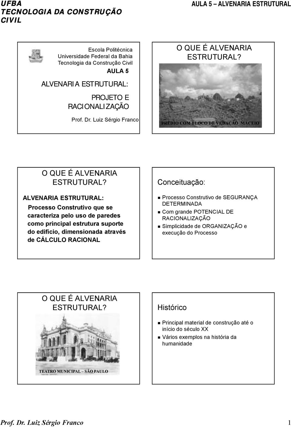 ALVENARIA ESTRUTURAL: Processo Construtivo que se caracteriza pelo uso de paredes como principal estrutura suporte do edifício, dimensionada através de CÁLCULO RACIONAL Conceituação:!