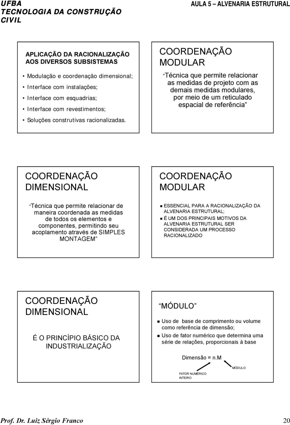 COORDENAÇÃO MODULAR Técnica que permite relacionar as medidas de projeto com as demais medidas modulares, por meio de um reticulado espacial de referência COORDENAÇÃO DIMENSIONAL Técnica que permite