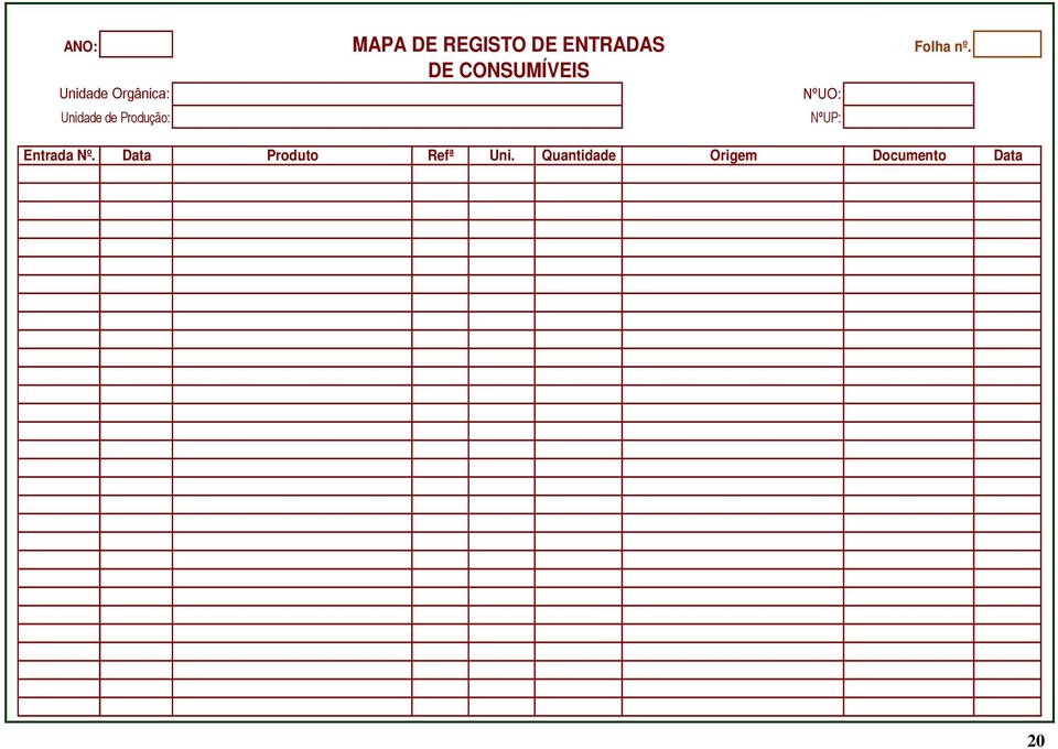 NºUO: NºUP: Folha nº. Entrada Nº.