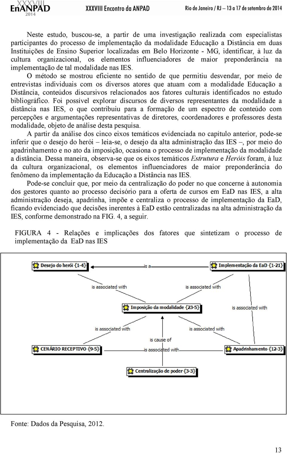 O método se mostrou eficiente no sentido de que permitiu desvendar, por meio de entrevistas individuais com os diversos atores que atuam com a modalidade Educação a Distância, conteúdos discursivos