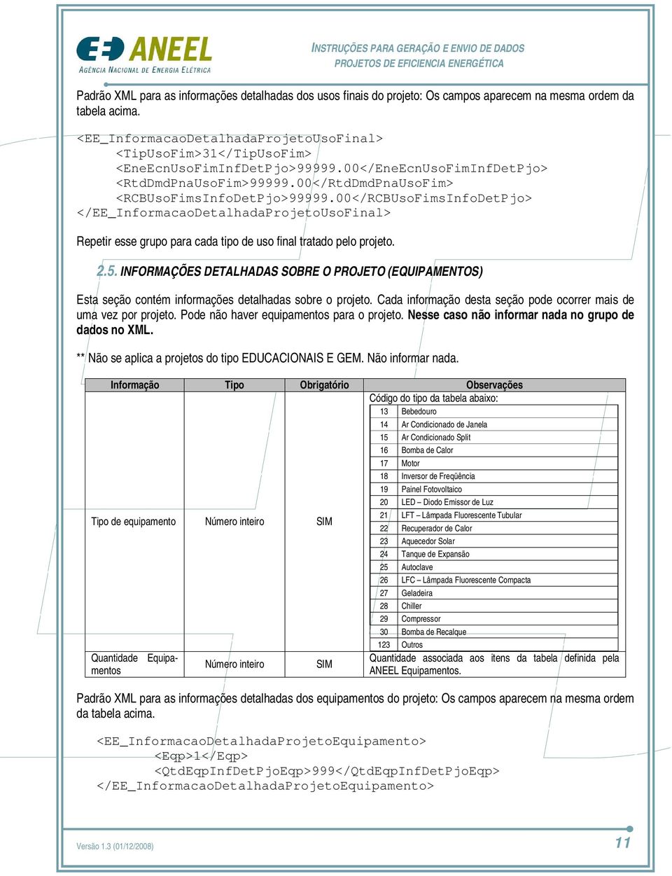 00</RCBUsoFimsInfoDetPjo> </EE_InformacaoDetalhadaProjetoUsoFinal> Repetir esse grupo para cada tipo de uso final tratado pelo projeto. 2.5.