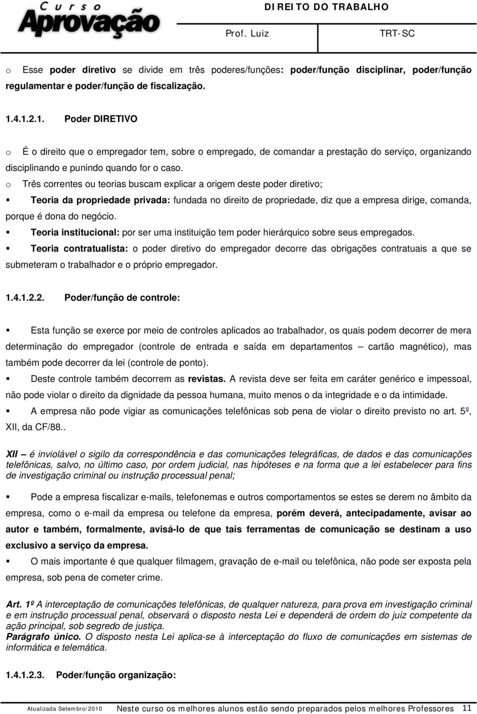 o Três correntes ou teorias buscam explicar a origem deste poder diretivo; Teoria da propriedade privada: fundada no direito de propriedade, diz que a empresa dirige, comanda, porque é dona do