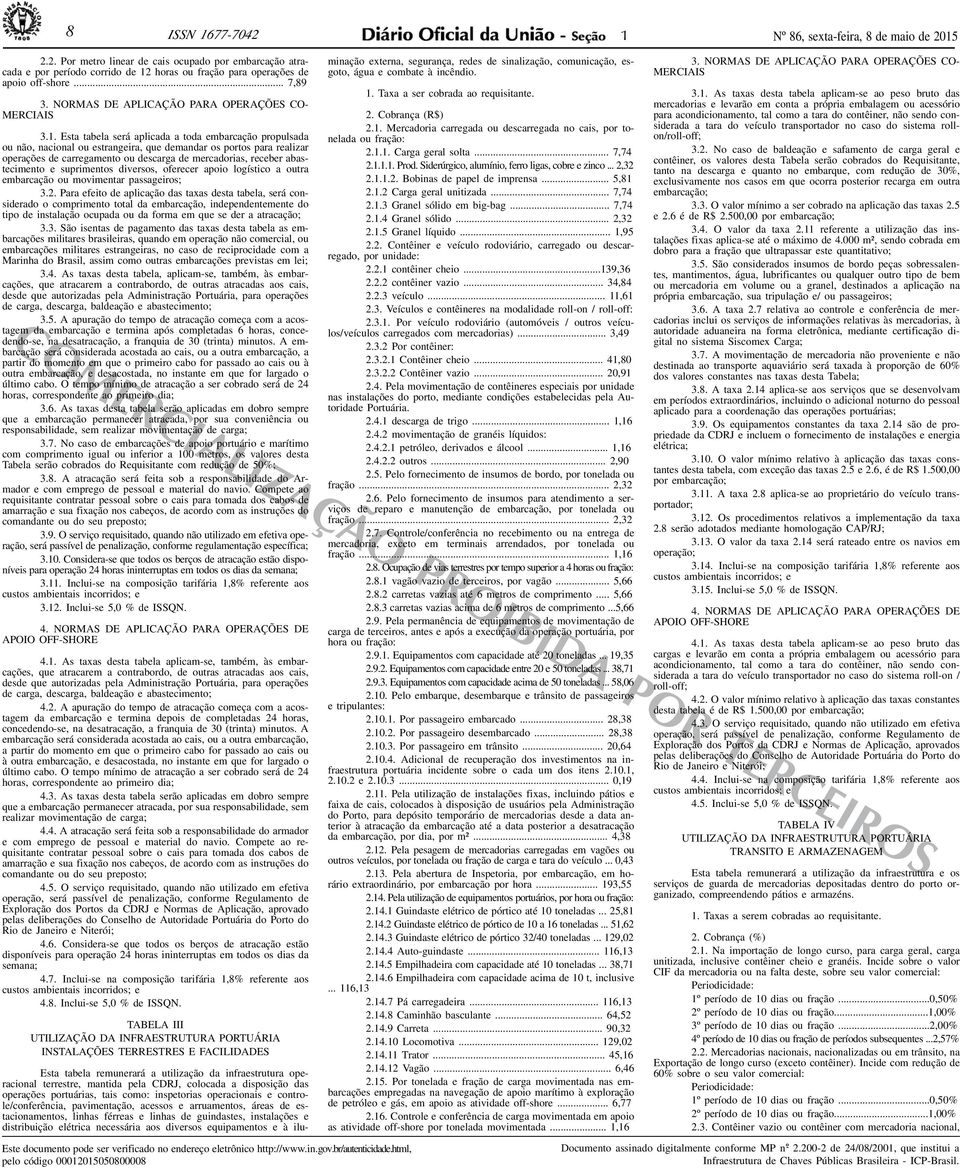 . Esta tabela será aplicada a toda embarcação propulsada ou não, nacional ou estrangeira, que demandar os portos para realizar operações de carregamento ou descarga de mercadorias, receber