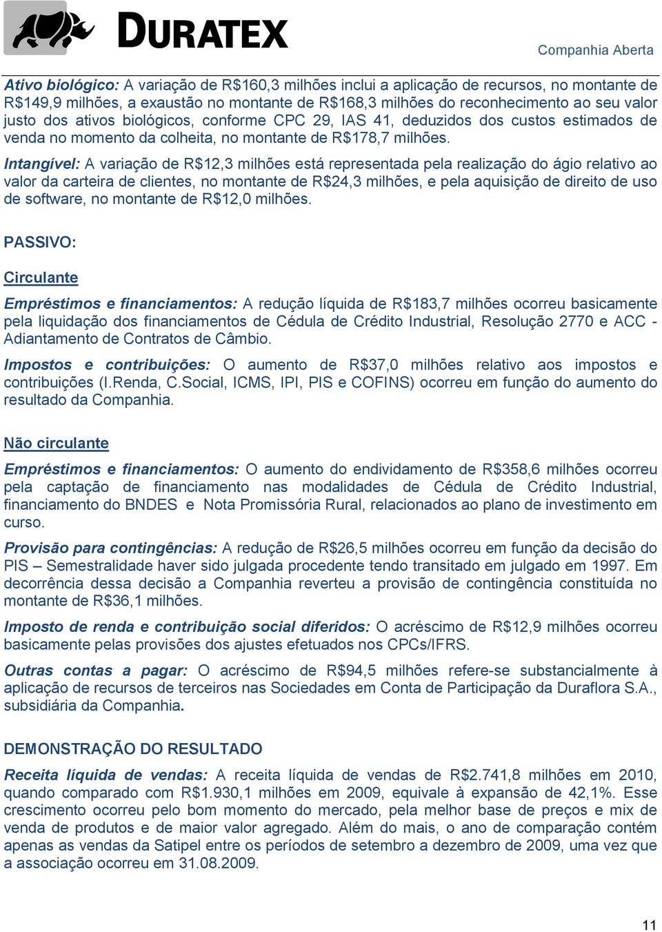 Intangível: A variação de R$12,3 milhões está representada pela realização do ágio relativo ao valor da carteira de clientes, no montante de R$24,3 milhões, e pela aquisição de direito de uso de