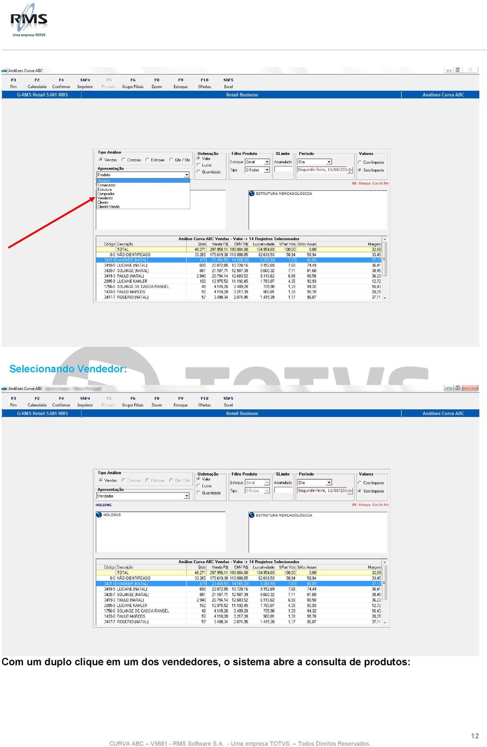 vendedores, o sistema abre