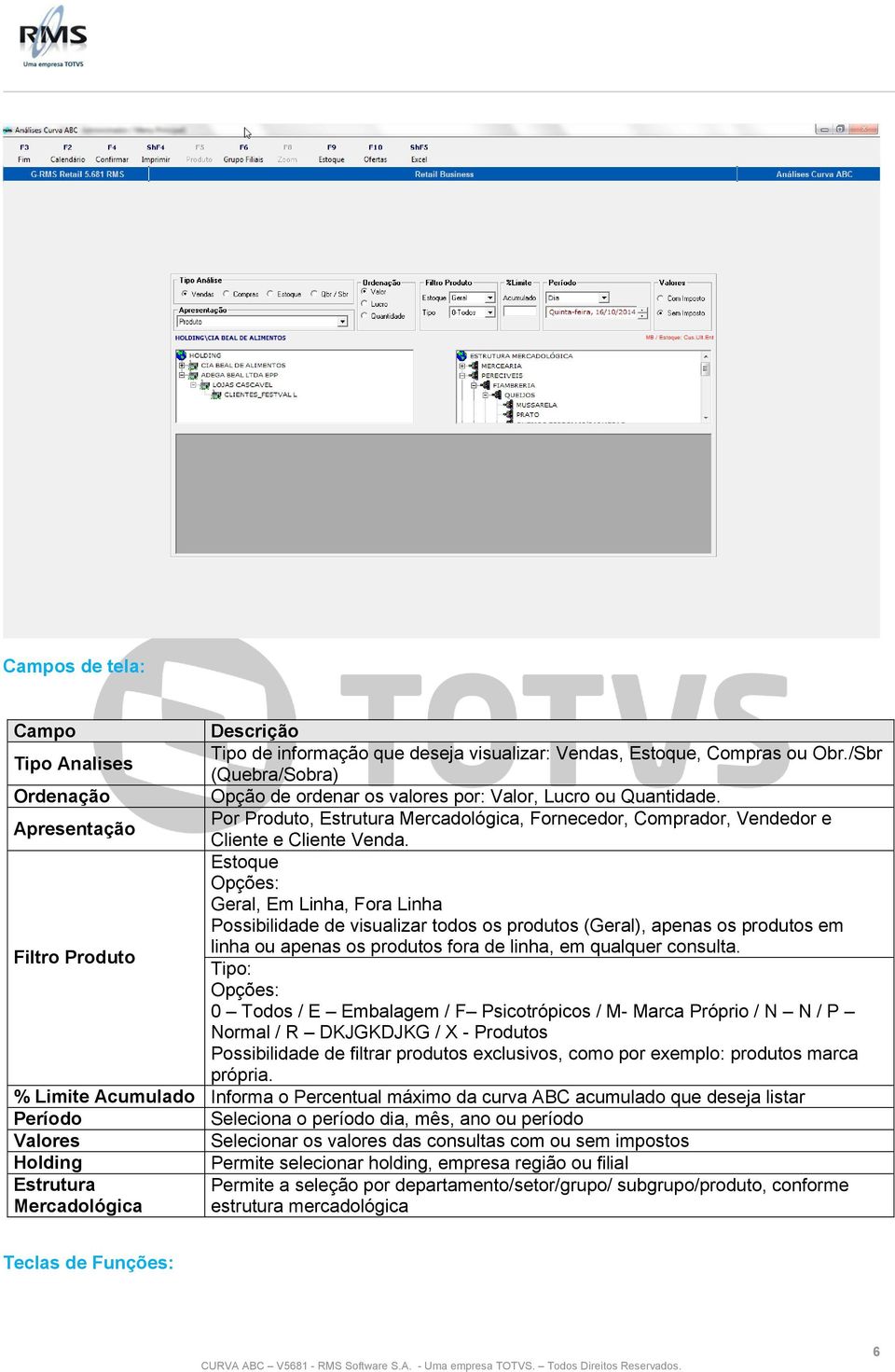 Por Produto, Estrutura Mercadológica, Fornecedor, Comprador, Vendedor e Apresentação Cliente e Cliente Venda.