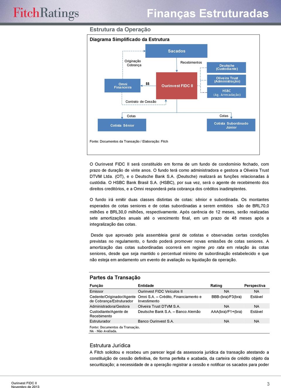 fechado, com prazo de duração de vinte anos. O fundo terá como administradora e gestora a Oliveira Trust DTVM Ltda. (OT), e o Deutsche Bank S.A.