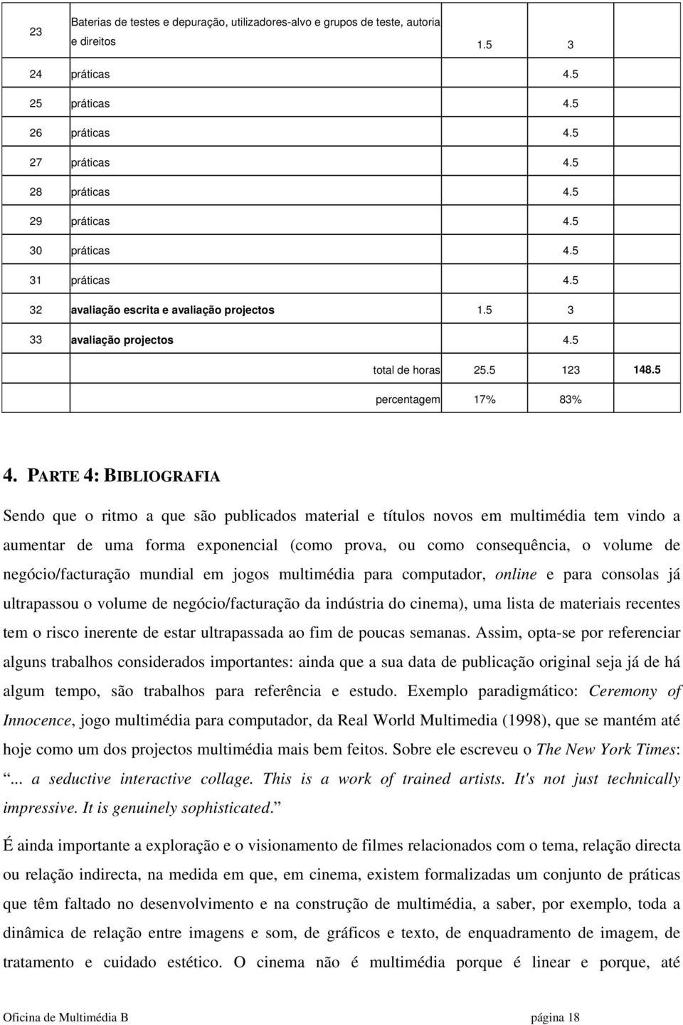 PARTE 4: BIBLIOGRAFIA Sendo que o ritmo a que são publicados material e títulos novos em multimédia tem vindo a aumentar de uma forma exponencial (como prova, ou como consequência, o volume de