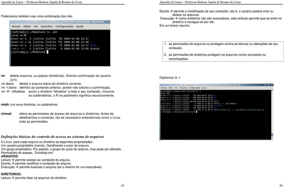 as permissões de arquivos os protegem contra as leituras ou alterações de seu conteúdo. 2. as permissões de diretórios protegem os arquivos contra exclusões ou renomeações.