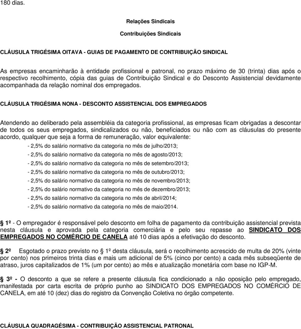 (trinta) dias após o respectivo recolhimento, cópia das guias de Contribuição Sindical e do Desconto Assistencial devidamente acompanhada da relação nominal dos empregados.