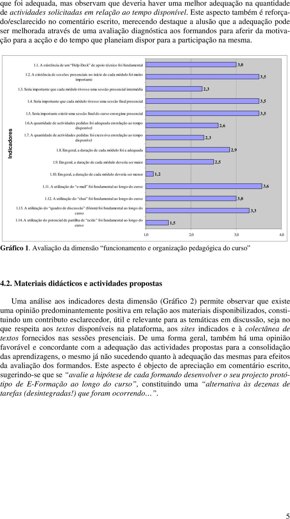 motivação para a acção e do tempo que planeiam dispor para a participação na mesma. 1.1. A existência de um Help-Desk de apoio técnico foi fundamental 3,0 1.2.