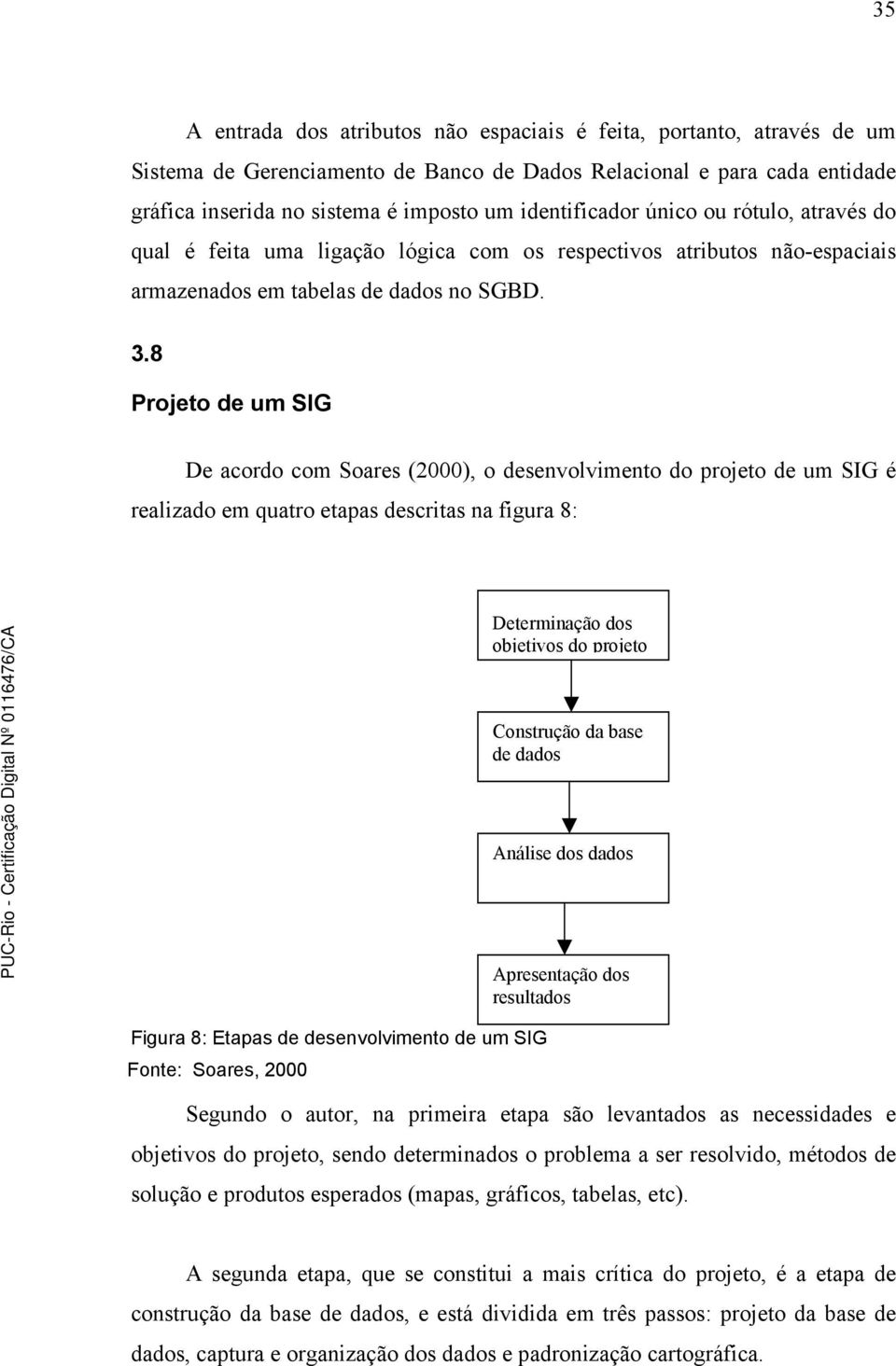 8 Projeto de um SIG De acordo com Soares (2000), o desenvolvimento do projeto de um SIG é realizado em quatro etapas descritas na figura 8: FL Determinação dos objetivos do projeto Construção da base