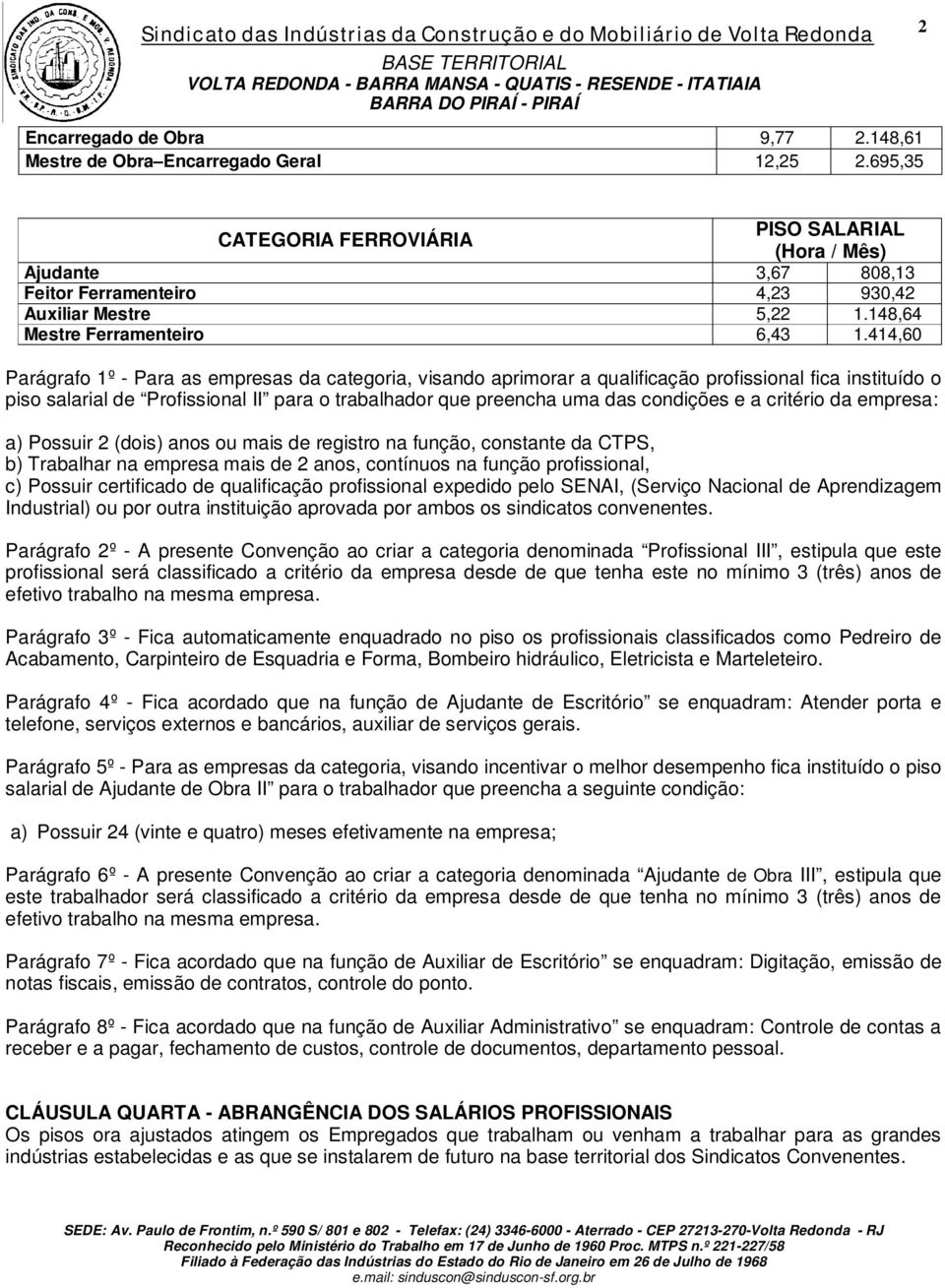 414,60 Parágrafo 1º - Para as empresas da categoria, visando aprimorar a qualificação profissional fica instituído o piso salarial de Profissional II para o trabalhador que preencha uma das condições