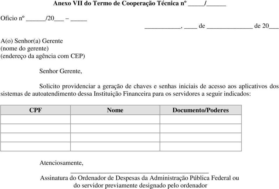 sistemas de autoatendimento dessa Instituição Financeira para os servidores a seguir indicados: CPF Nome Documento/Poderes