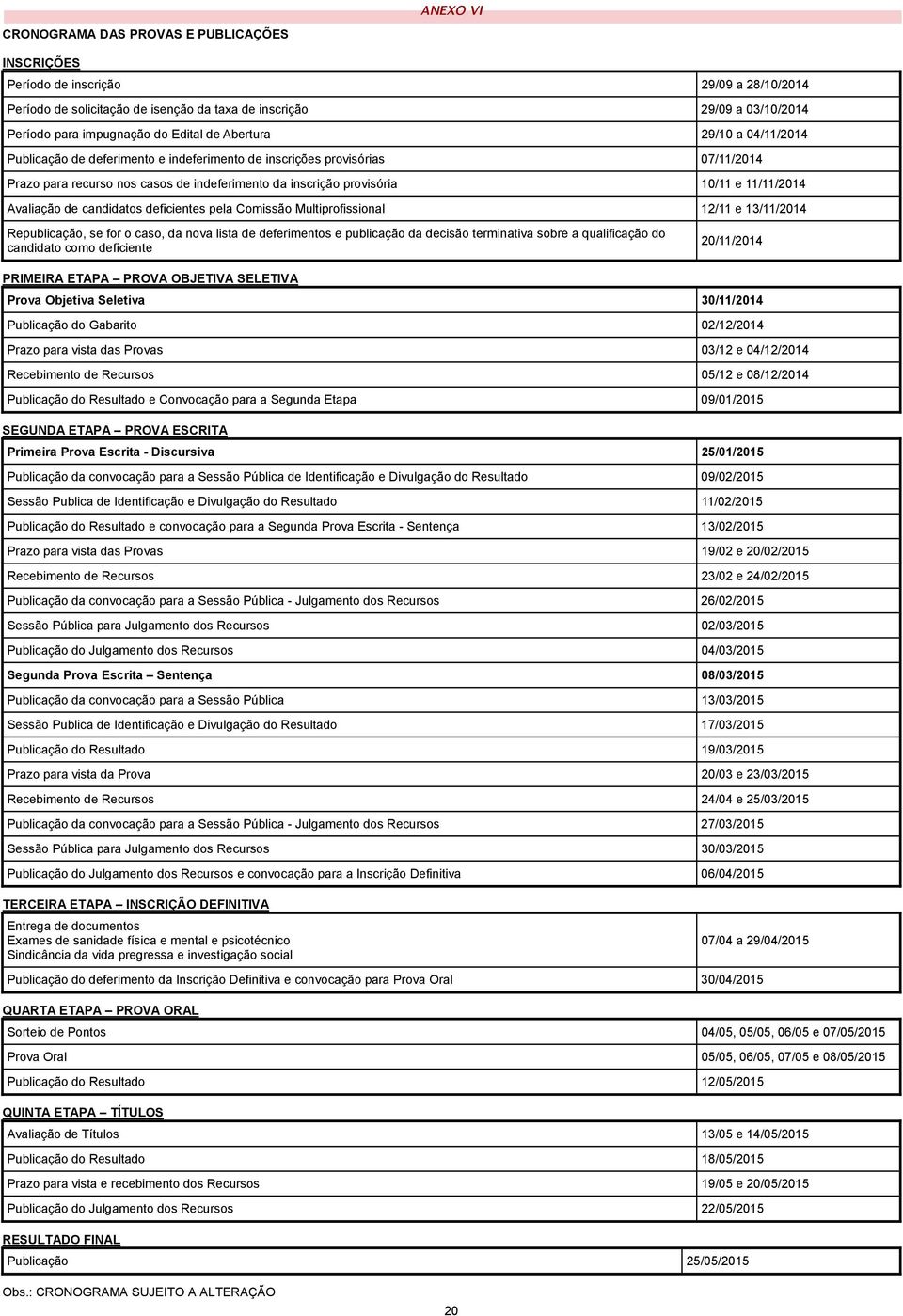 11/11/2014 Avaliação de candidatos deficientes pela Comissão Multiprofissional 12/11 e 13/11/2014 Republicação, se for o caso, da nova lista de deferimentos e publicação da decisão terminativa sobre