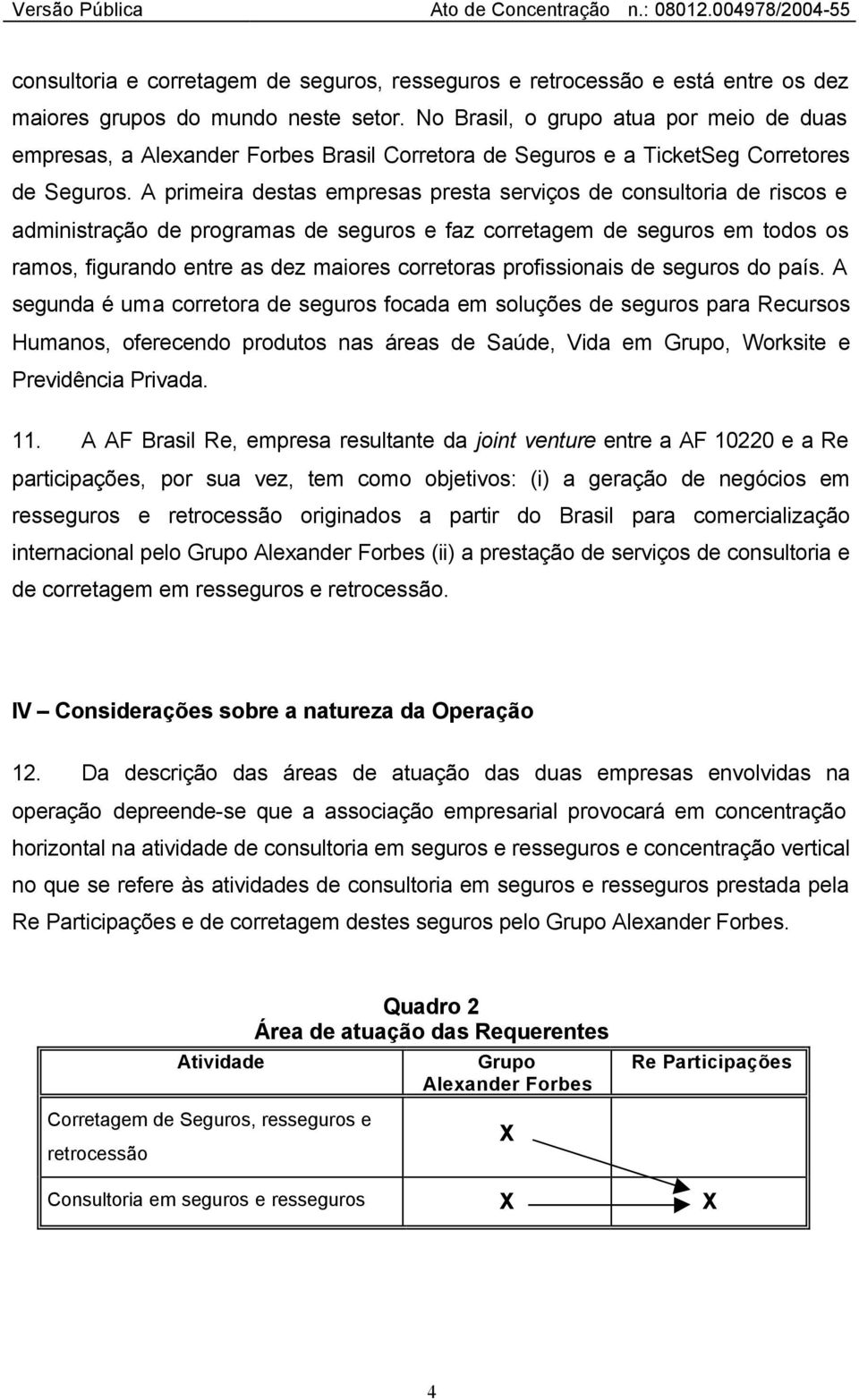 A primeira destas empresas presta serviços de consultoria de riscos e administração de programas de seguros e faz corretagem de seguros em todos os ramos, figurando entre as dez maiores corretoras