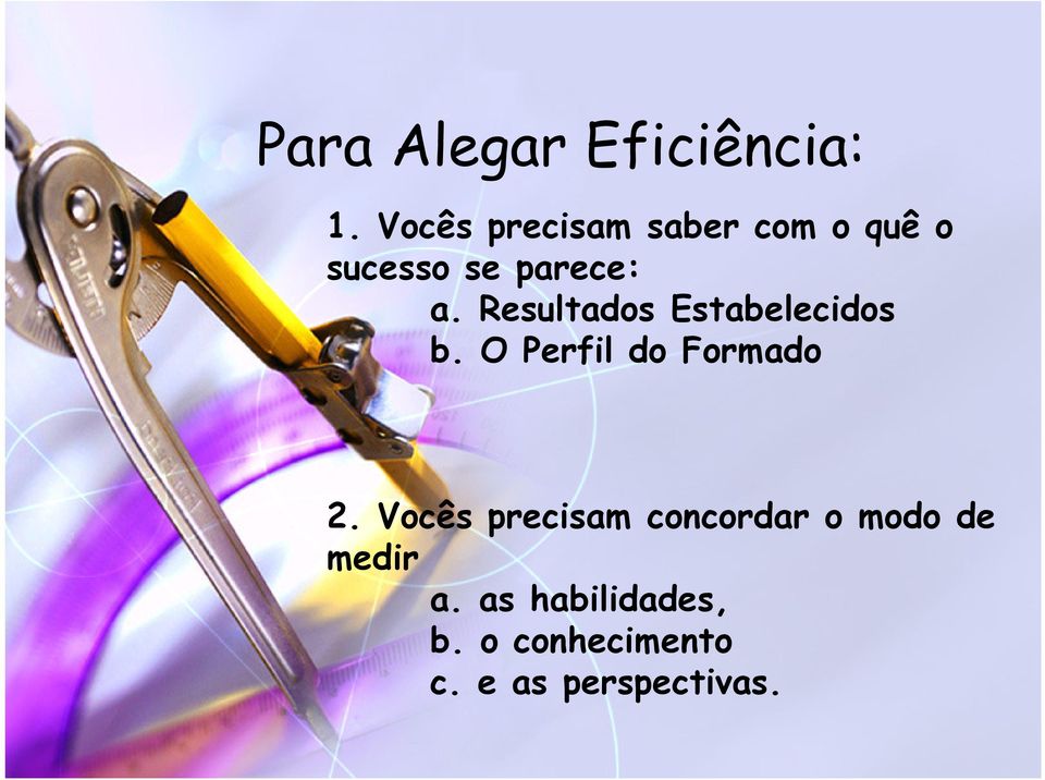 Resultados Estabelecidos b. O Perfil do Formado 2.