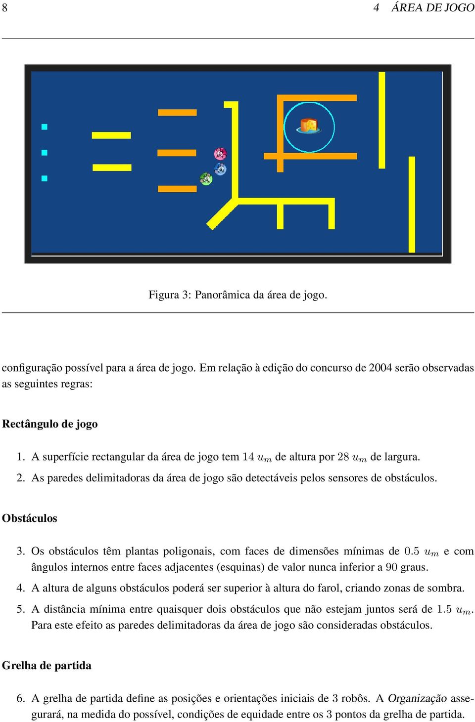 Os obstáculos têm plantas poligonais, com faces de dimensões mínimas de 0.5 u m e com ângulos internos entre faces adjacentes (esquinas) de valor nunca inferior a 90 graus. 4.