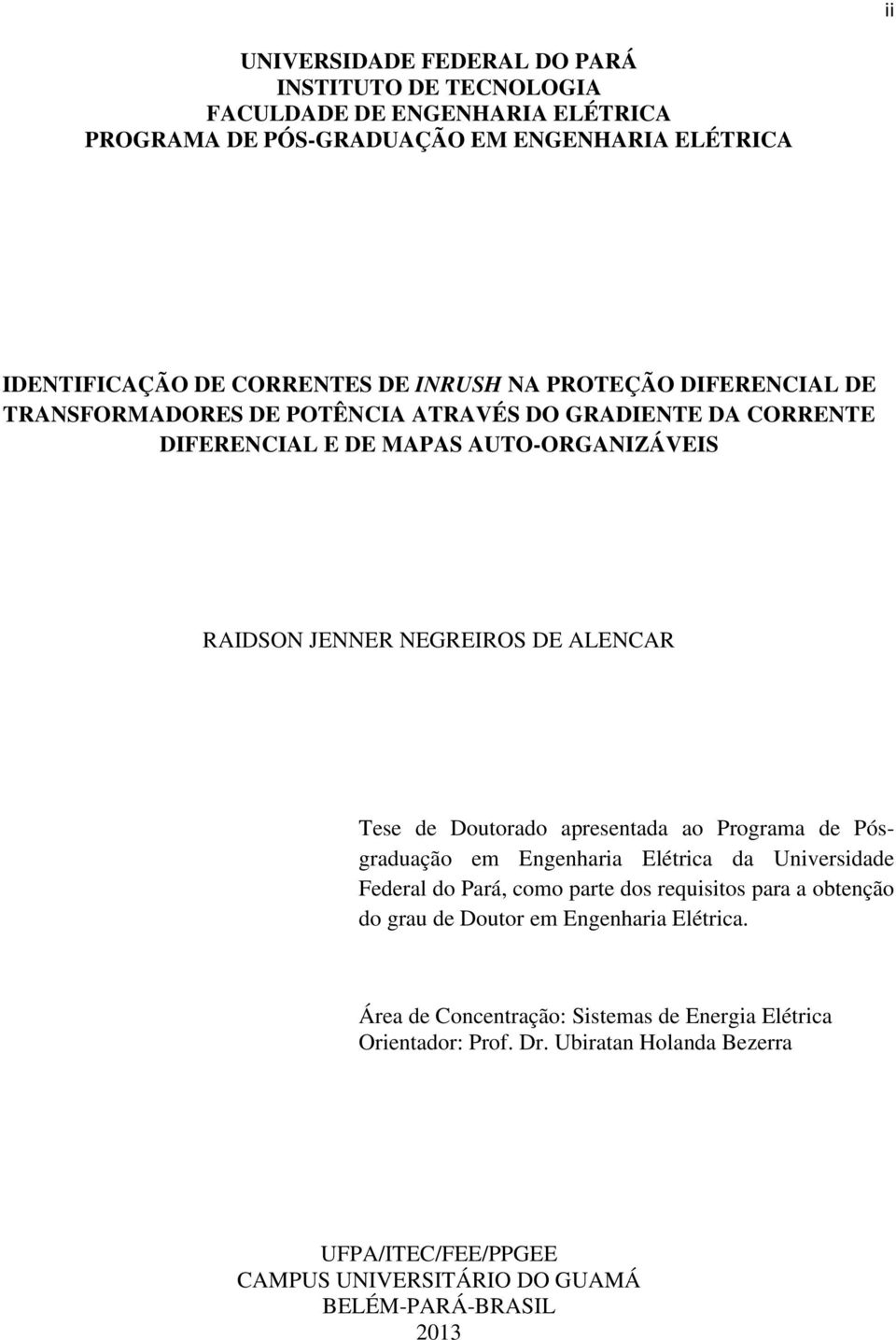 Doutorado apresentada ao Programa de Pósgraduação em Engenharia Elétrica da Universidade Federal do Pará, como parte dos requisitos para a obtenção do grau de Doutor em