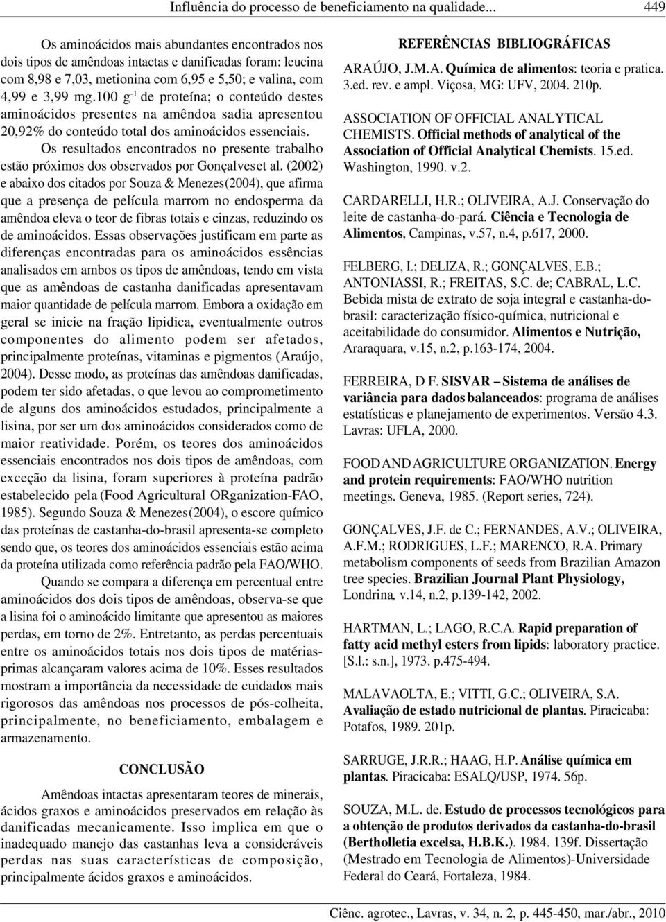 100 g -1 de proteína; o conteúdo destes aminoácidos presentes na amêndoa sadia apresentou 20,92% do conteúdo total dos aminoácidos essenciais.