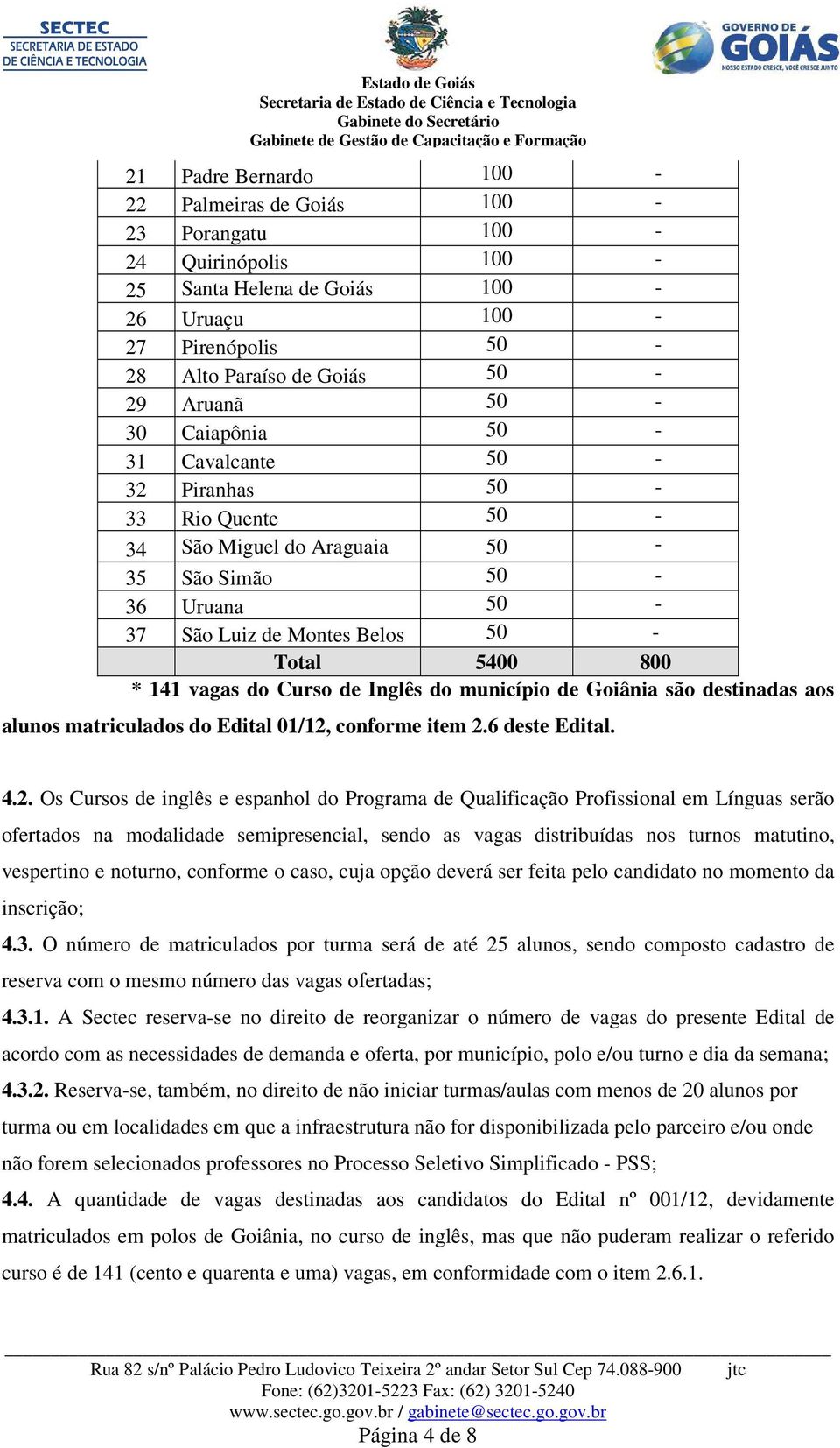 município de Goiânia são destinadas aos alunos matriculados do Edital 01/12,