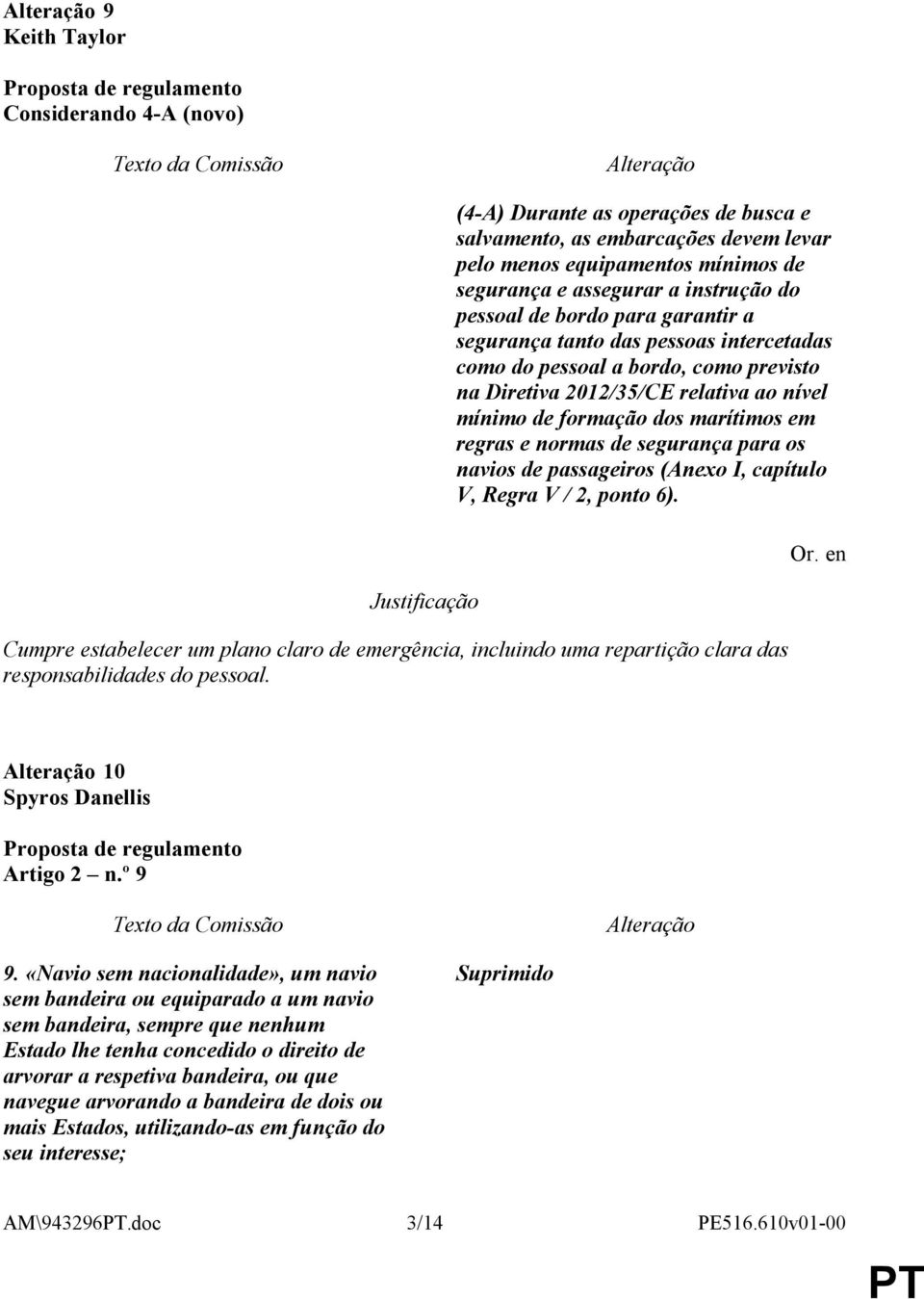 segurança para os navios de passageiros (Anexo I, capítulo V, Regra V / 2, ponto 6). Cumpre estabelecer um plano claro de emergência, incluindo uma repartição clara das responsabilidades do pessoal.