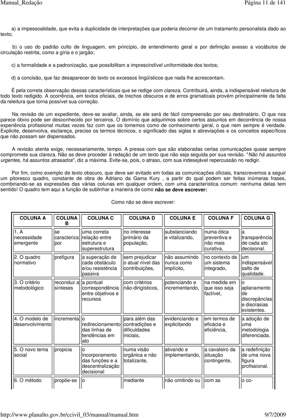 d) a concisão, que faz desaparecer do texto os excessos lingüísticos que nada lhe acrescentam. É pela correta observação dessas características que se redige com clareza.