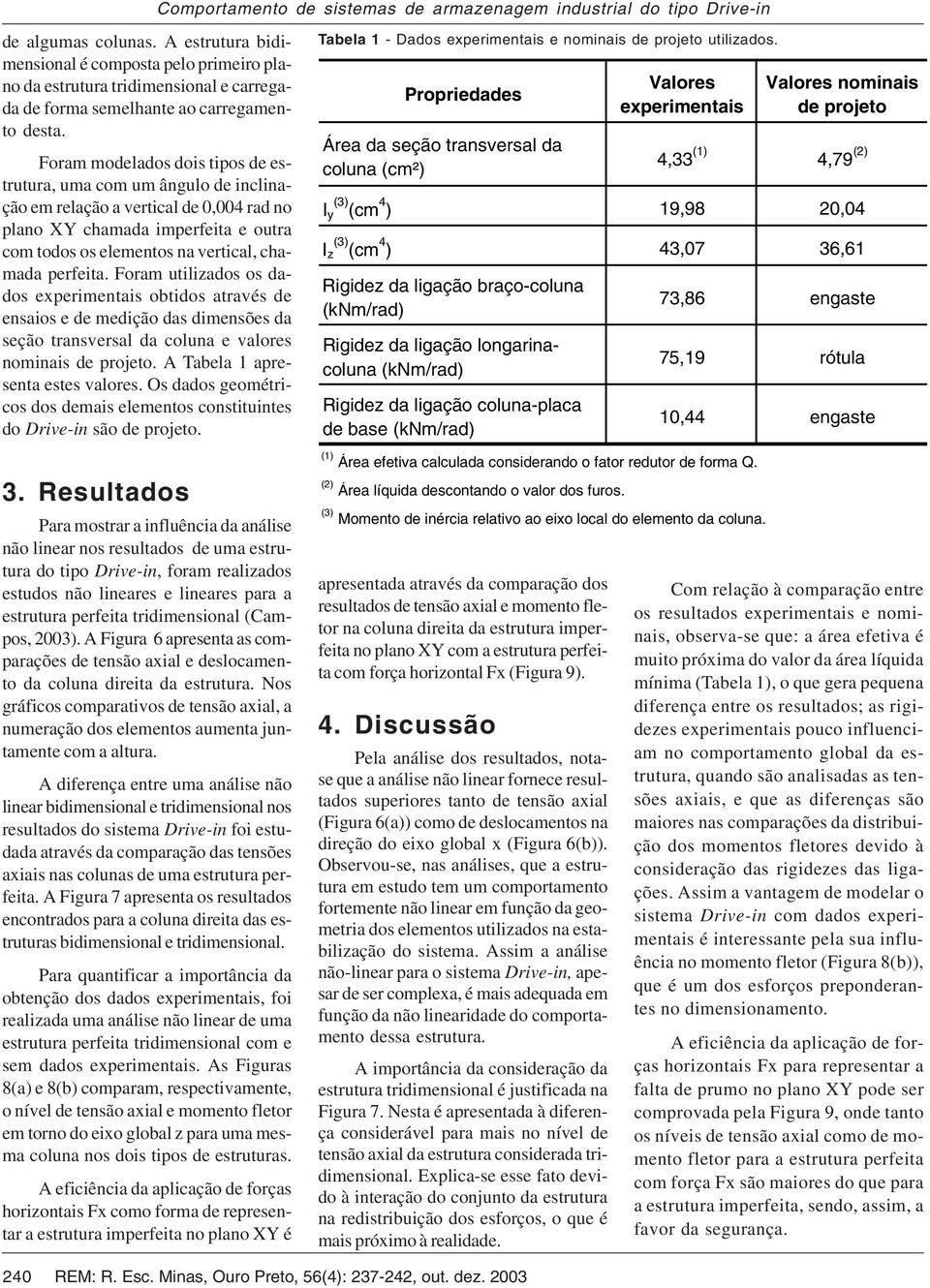 Foram modelados dois tipos de estrutura, uma com um ângulo de inclinação em relação a vertical de 0,004 rad no plano XY chamada imperfeita e outra com todos os elementos na vertical, chamada perfeita.