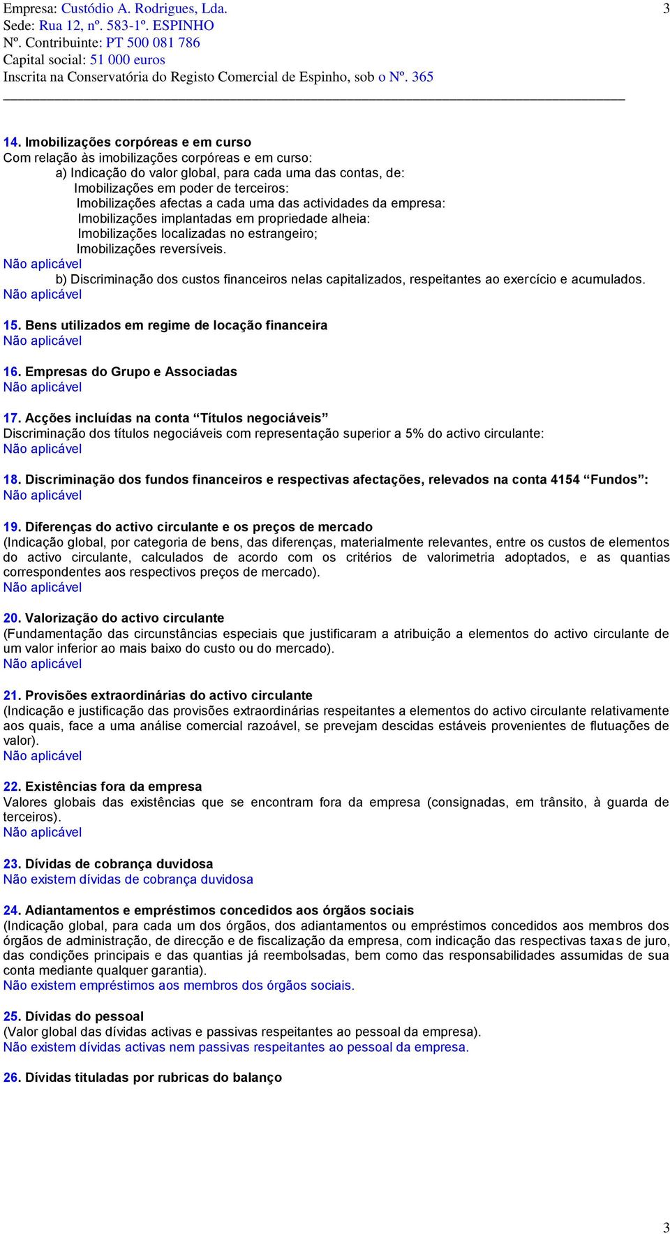 b) Discriminação dos custos financeiros nelas capitalizados, respeitantes ao exercício e acumulados. 15. Bens utilizados em regime de locação financeira 16. Empresas do Grupo e Associadas 17.