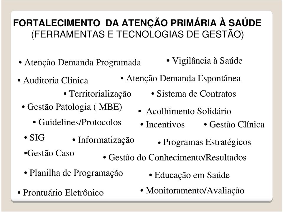 Acolhimento Solidário Guidelines/Protocolos Incentivos Gestão Clínica SIG Informatização Programas Estratégicos Gestão