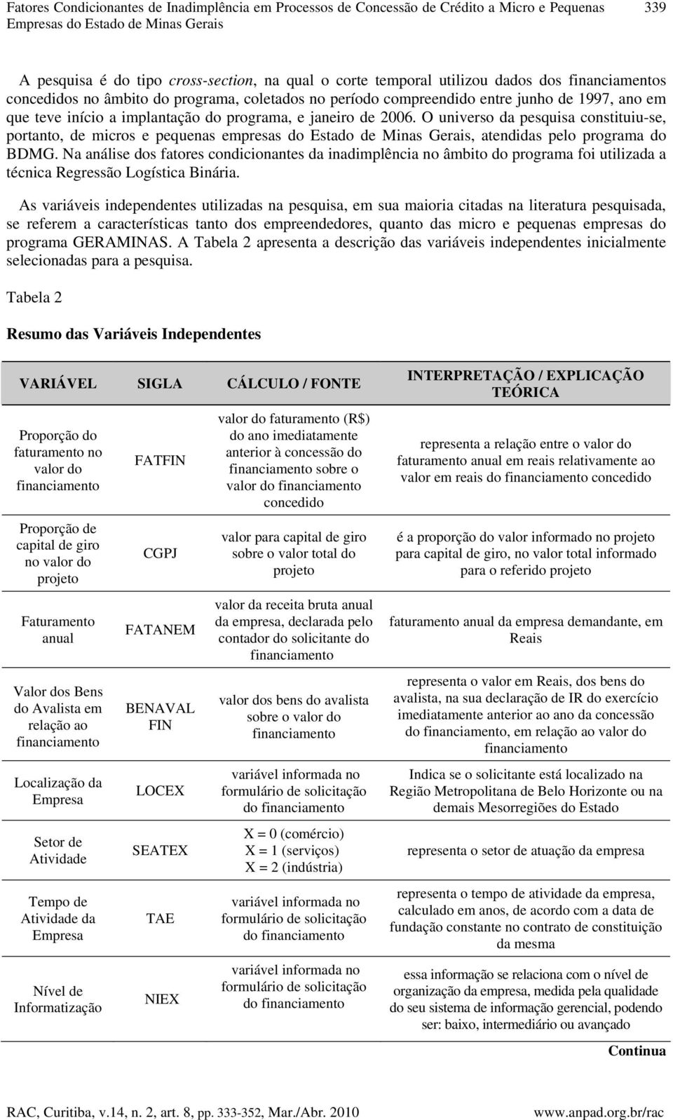 O universo da pesquisa constituiu-se, portanto, de micros e pequenas empresas do Estado de Minas Gerais, atendidas pelo programa do BDMG.